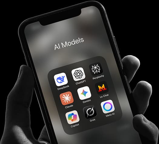 Meikai product on a smartphone showing AI visibility monitoring